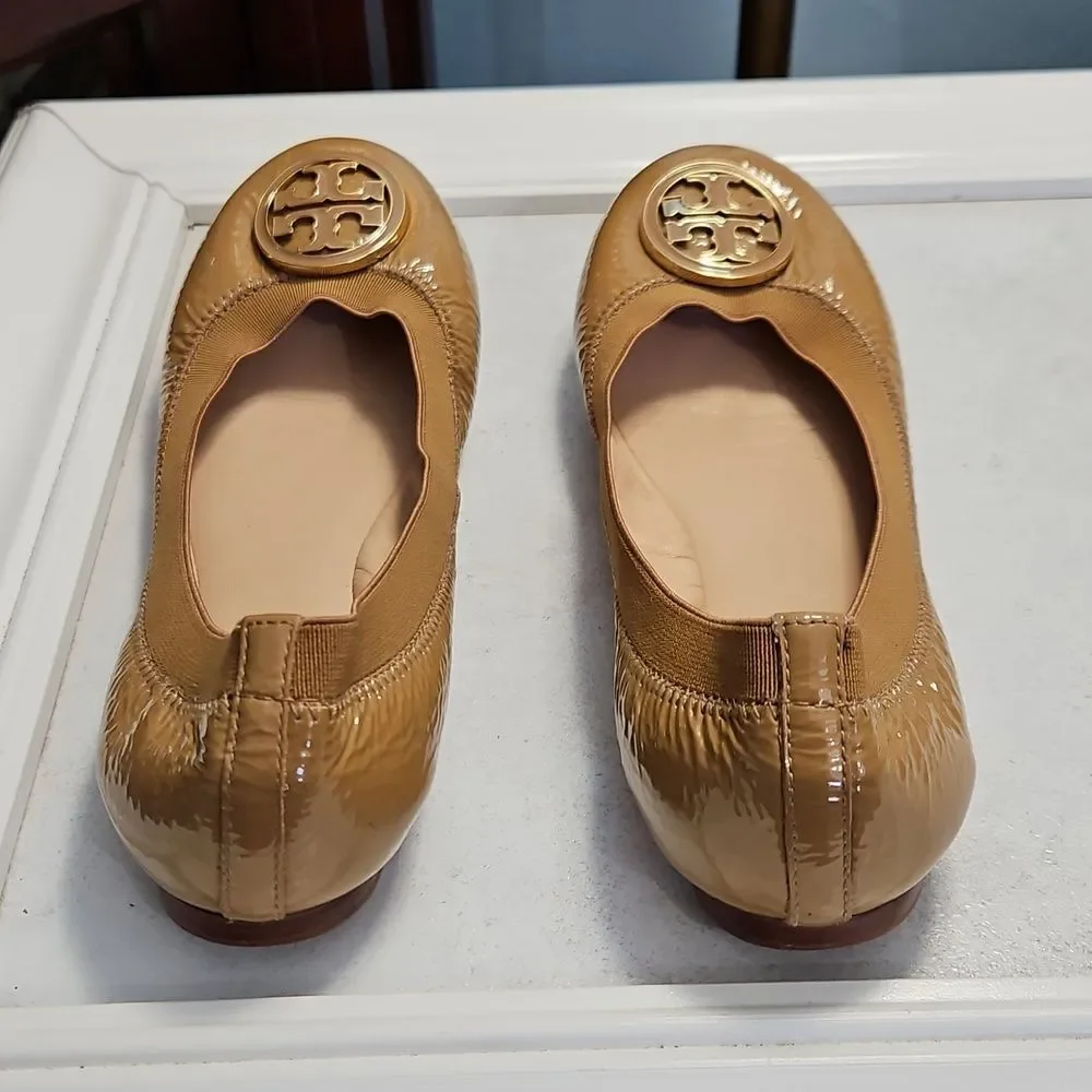 Tory Burch Caroline Patent Leather Tan Ballet Flats Size 6